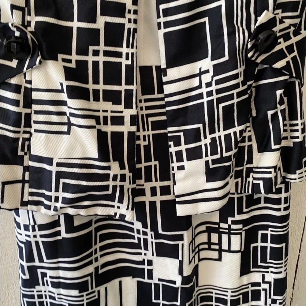 Vintage 60s Mod Black & White Geometric Print Dress Jacket Set by Rona size M - Picture 10 of 15